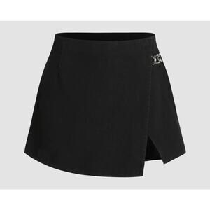 BLACK HIGH STRETCH DENIM MID WAIST SPLIT MINI SKORT CURVE & PLUS Size 3XL